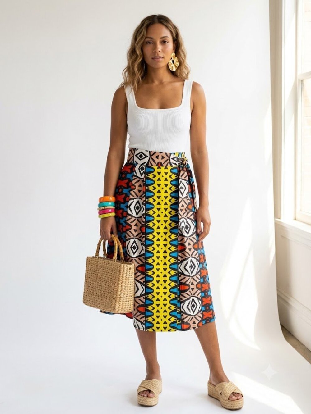Katharine Kidd Geometric Print Wrap Midi Skirt | Made in USA | XS